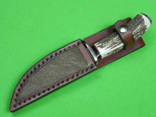 Custom Hand Made D. LAURAIN Damascus Hunting Stag Knife & Sheath 