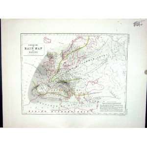  Hyetographic Rain Europe Johnston Antique Map 1856