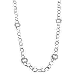   White Gold Polished Oval Link Station 36 inch Necklace  
