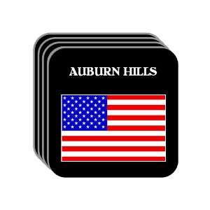 US Flag   Auburn Hills, Michigan (MI) Set of 4 Mini Mousepad Coasters