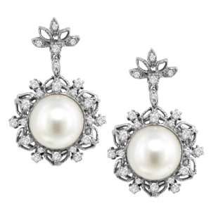  1.02 CT TW Diamond & White Pearl Fashion Earrings in 18k 
