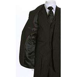 Ferrecci Mens Black 2 button Pinstripe 3 piece Suit  