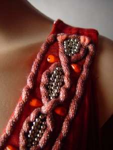 ETHNIC Boho Embellished Beaded Collar Draped Drape Banded Bottom Top 