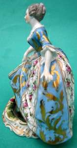 CHARMING ANTIQUE LADY FIGURINE FIGURE HOLDING SKIRT FRENCH PORCELAIN 