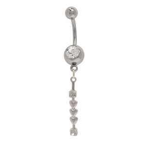  Dangling Hearts Belly Button Ring with Clear Gems: Jewelry