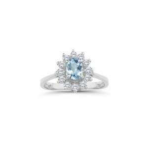  0.28 Cts Diamond & 0.75 Cts Aquamarine Ring in 18K White 