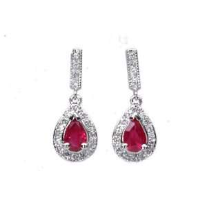  0.62 Ct Red Ruby & Natural Diamond 14K Gold Earrings 
