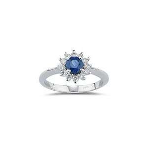  0.32 Ct Diamond & 0.48 Ct Blue Sapphire Ring in 14K White 