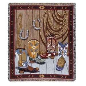    TAPESTRY THROW SIMPLY HOME Cowboy PARTY BOOTS