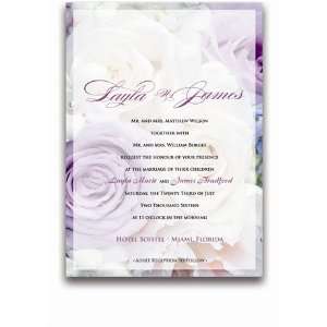    50 Rectangular Wedding Invitations   Roses Bouquet
