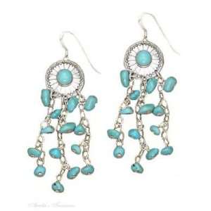  Sterling Silver Turqoise Concho Dangle Earrings: Jewelry