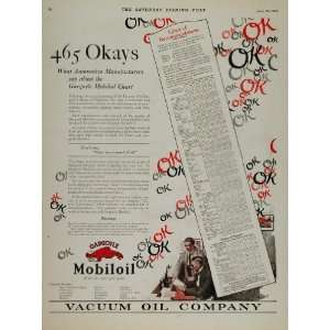  1923 ORIGINAL Ad Vacuum Oil Mobiloil GARGOYLE Chart 
