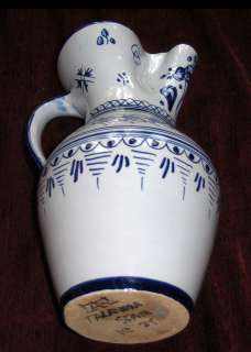 vtg TALAVERA spain CLAY pottery PITCHER large PAINTED blue WHITE jug 