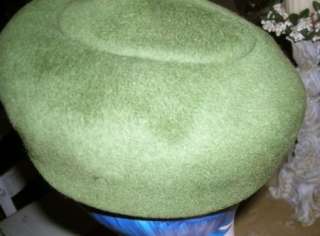 VINTAGE OLIVE GREEN wool BERET TOPPER HENRY POLLACK  