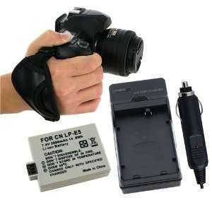 Battery + Charger with Car Adapter + Durable Hand Strap for Canon EOS 