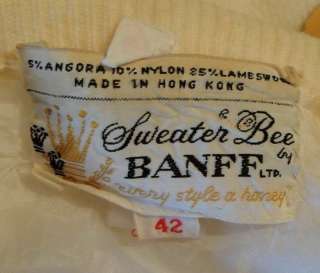 Vtg 50s BEADED Pearls Cardigan PINUP Glam Lambswool Angora Sweater 