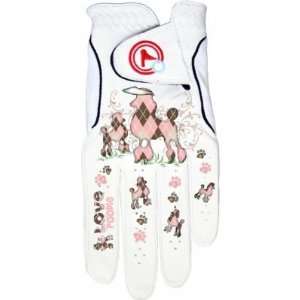 Qglove Love Poodle With Pink Brown Argyle Ladies Golf Glove for Womens