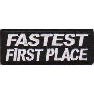Fastest First Place Patch, 3x1.25 inch, small embroidered biker patch 