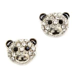   The Cutest Crystal Silvertone Teddy Bear Stud Earrings Ever: Jewelry