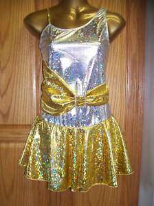 NEW Silver & Gold Foil Ice Figure Skating Dress AM  