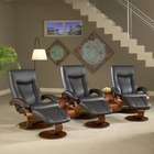   Leather Swivel Recliner and Ottoman Set with Theater Table in Black