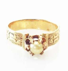   OLD ANTIQUE VINTAGE VICTORIAN PEARL 10K ROSE GOLD JEWELRY RING 6.75 N