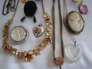 HUGE Victorian Ca 1880 Lot of Jewelry Cameo, W/Chains, Pins 