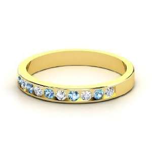    Slim Band, 14K Yellow Gold Ring with Diamond & Blue Topaz Jewelry