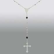 Silvertone Stainless Steel Rosary Style Necklace with Cross Pendant at 