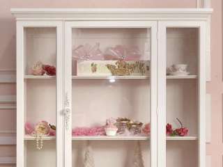  Cottage Chic White Glass China Cabinet French Style Roses Vintage