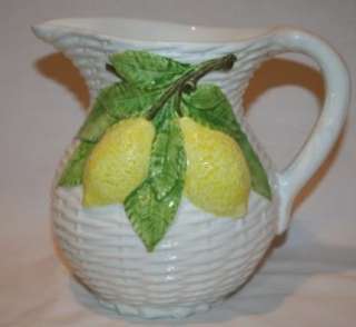 716 ITALIAN Basket Weave Ceramic Lemon Design Pitcher  