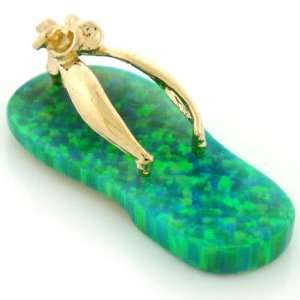    14K Gold Lime Green Opal Flip Flop Sandal Shoe Pendant: Jewelry