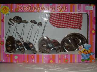 CHILDRENS 13 PIECE STAINLESS COOK WARE SET  