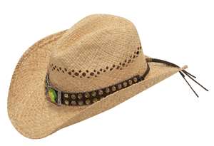  RAFFIA VENTED STRAW COWBOY HAT WITH BLING AND LARGE STONE  