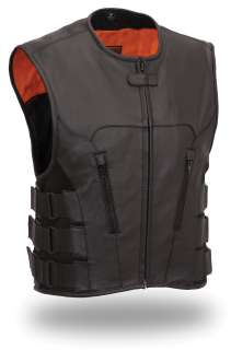 First Mfg Mens Updated SWAT Team Style Leather Motorcycle Vest  