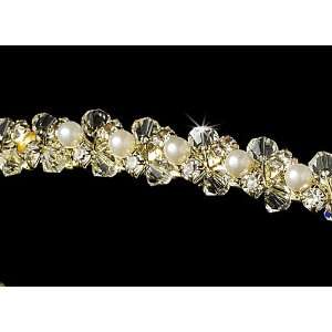  Gold Clear Crystals Pearl Tiara Headband Jewelry