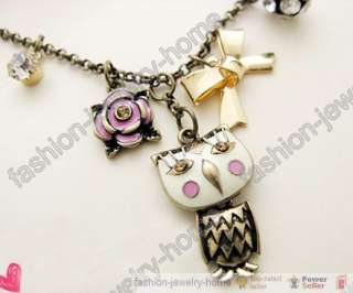 Fashion crystal Owl Necklace Pendant Flower Bowknot Necklace  