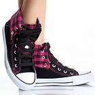   High Top Sneakers Canvas Skate Shoes Pink Plaid Lace Up Boots Size 5