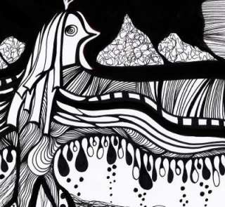 Free Eagle Bird Black White Mountains Abstract Art Original ink 