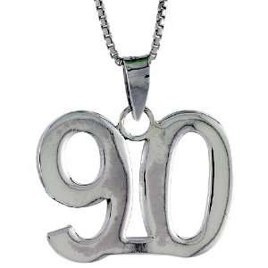  Sterling Silver Digit Number 90 Pendant 3/4 in. (18 mm 