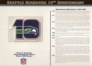 1985 SEATTLE SEAHAWKS NFL FOOTBALL 10TH YEAR PATCH  