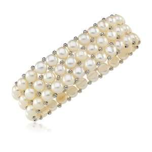   : Freshwater White Cultured Button Pearl Bracelet in Silver: Jewelry