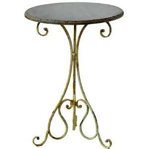 Wooden Top Wrought Iron Round Accent Table Gray: Patio 