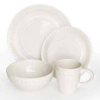 American Atelier Bianca Beaded White Ceramic 16 Piece Dinnerware Set 