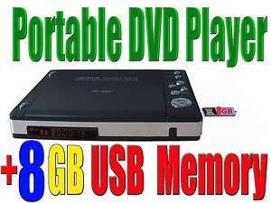 8GB USB flash stick+portable DVD player,CD/VCD/mp3,DC12,Video/audio 