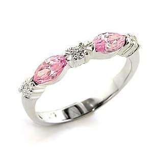  Sterling Silver Marquise Cut Pink CZ Band/Ring: Jewelry