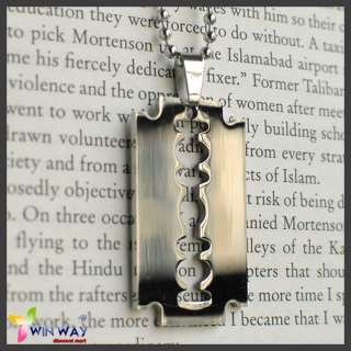 Stainless Steel Polished Razor Blade Pendant Necklace  