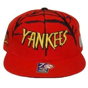 NY YANKEES FLAT BILL FITTED HAT SPIDERMAN RED WEB 7 3/8:  