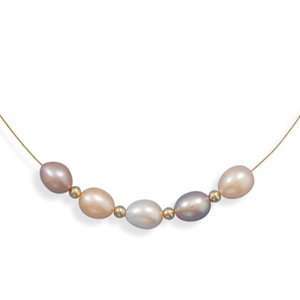    Multicolor Pearl Necklace 14K Gold Beads and Clasp Jewelry