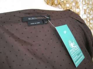 BCBG MAXAZRIA Womens Brown Polka Dot Tie Front Blouse Shirt Top sz M 